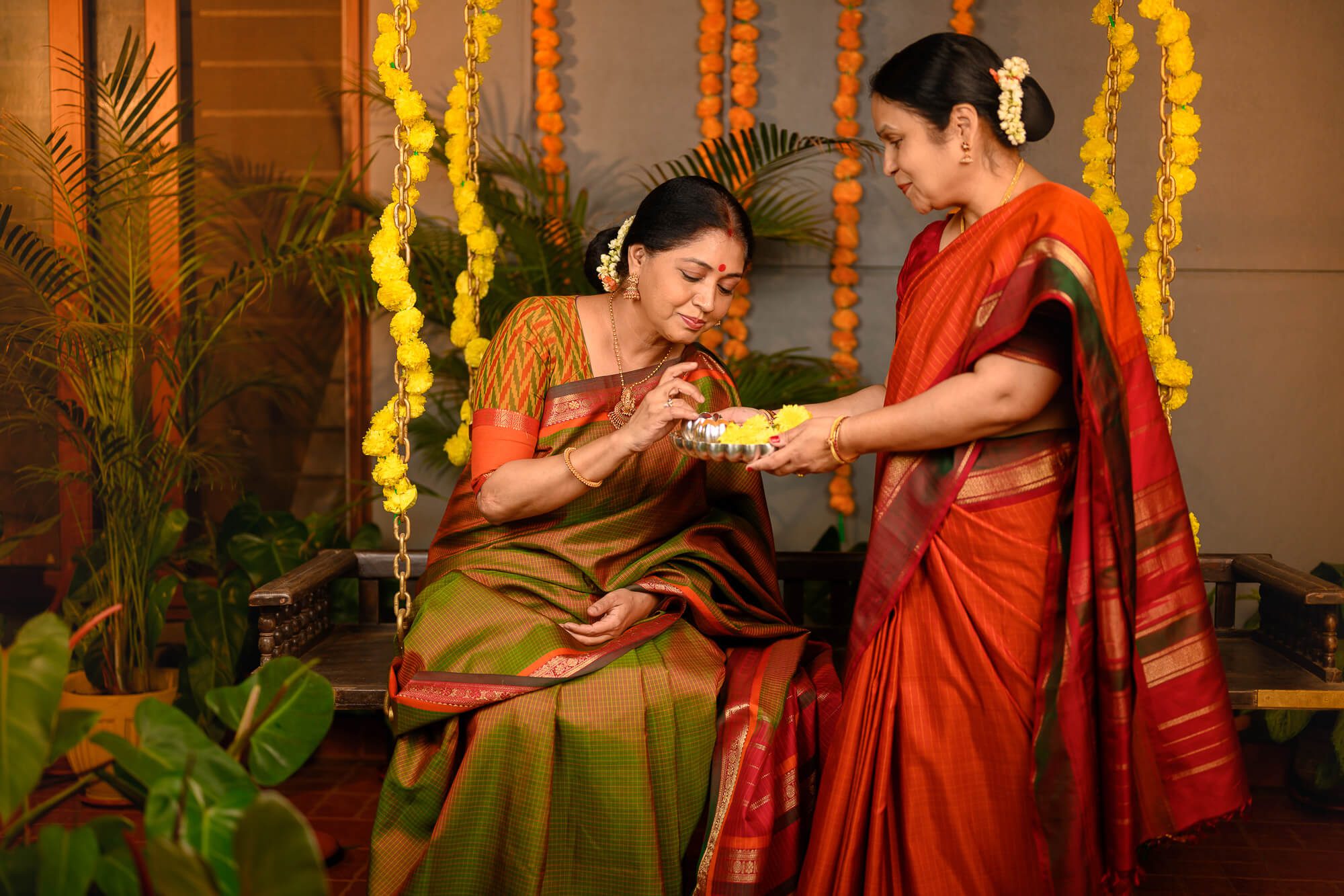 Lifestyle Product Photography for Kanjivaram Saree Brand Weavemaya featuring Sudha Belavadi