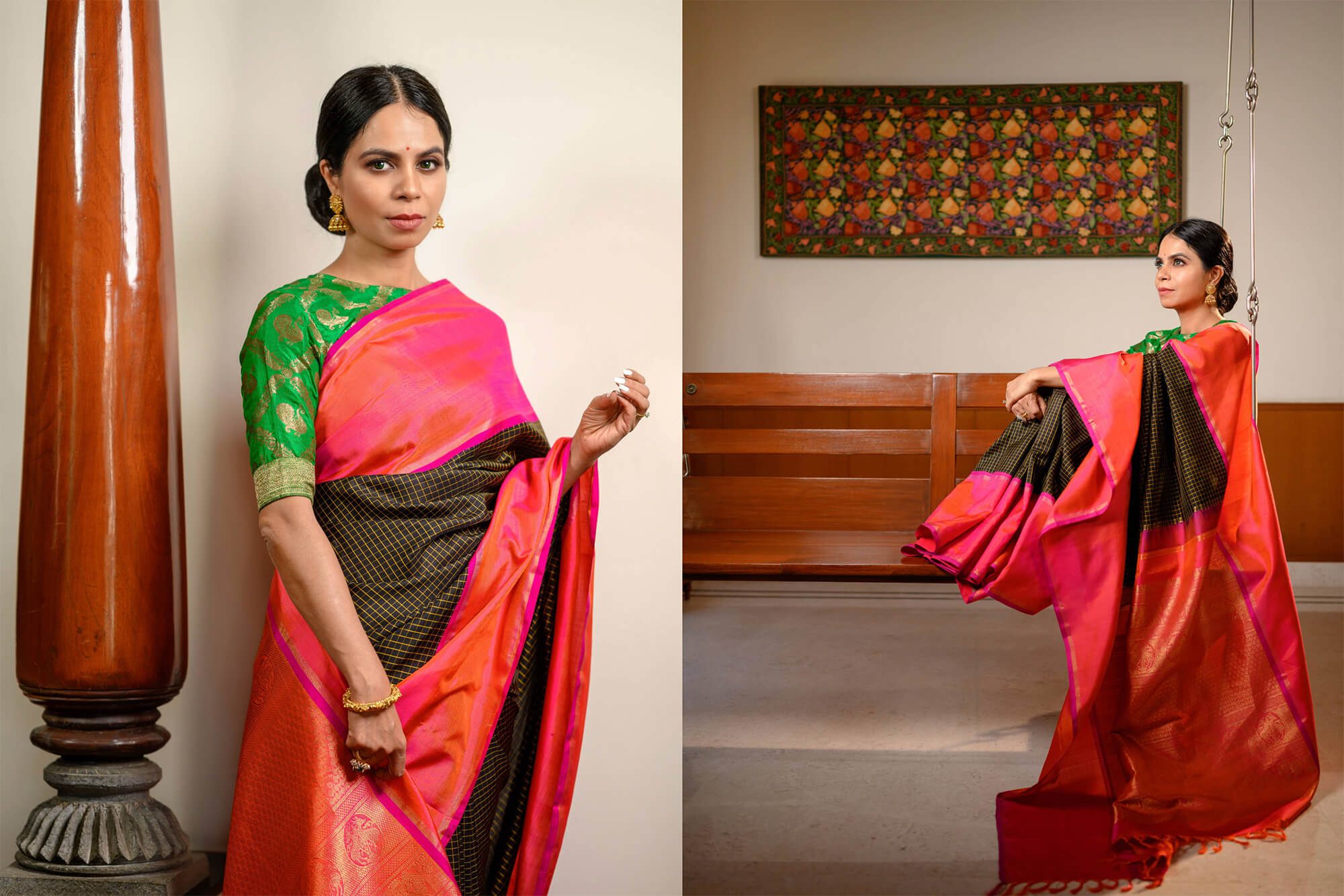 Lifestyle Product Photography for Kanjivaram Saree Brand Weavemaya featuring Lekha and Ishwarya