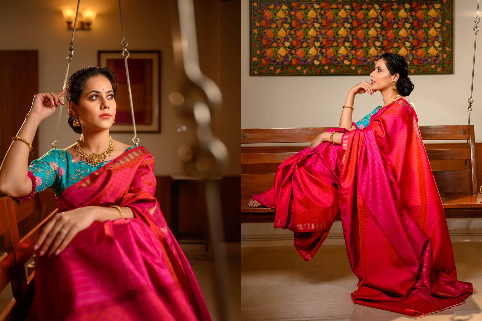 Lifestyle Product Photography for Kanjivaram Saree Brand Weavemaya featuring Lekha and Ishwarya