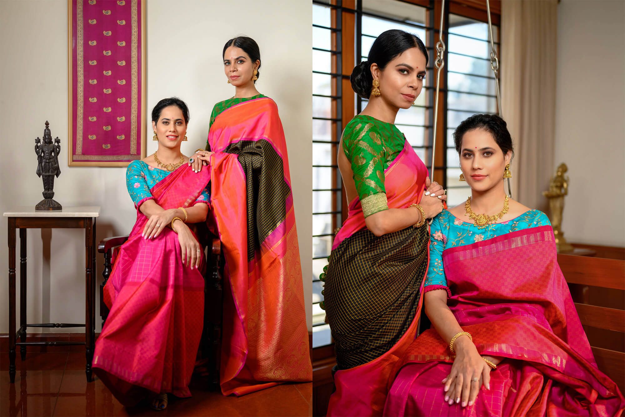 Lifestyle Product Photography for Kanjivaram Saree Brand Weavemaya featuring Lekha and Ishwarya